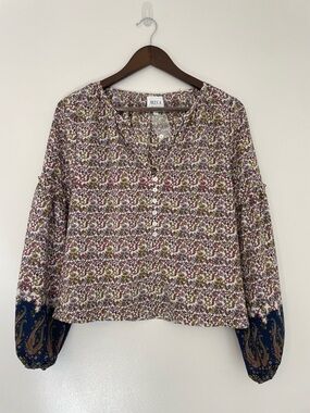 Misa Los Angeles Long Sleeve Peasant V-Neck Flowy Floral Paisley Top XS